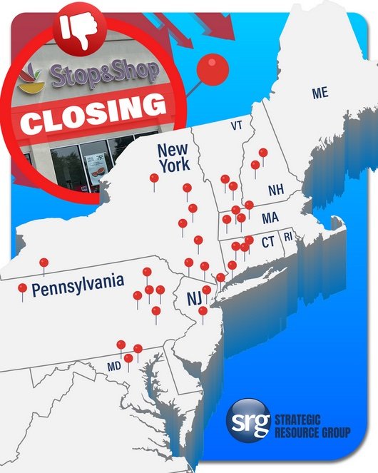 Stop&Shop Store Closures Map Listing all of the 32 Store Closures